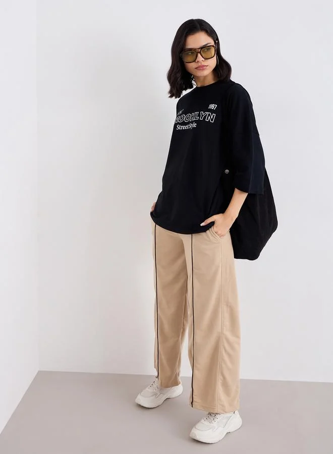 Women Beige Wide Leg Joggers