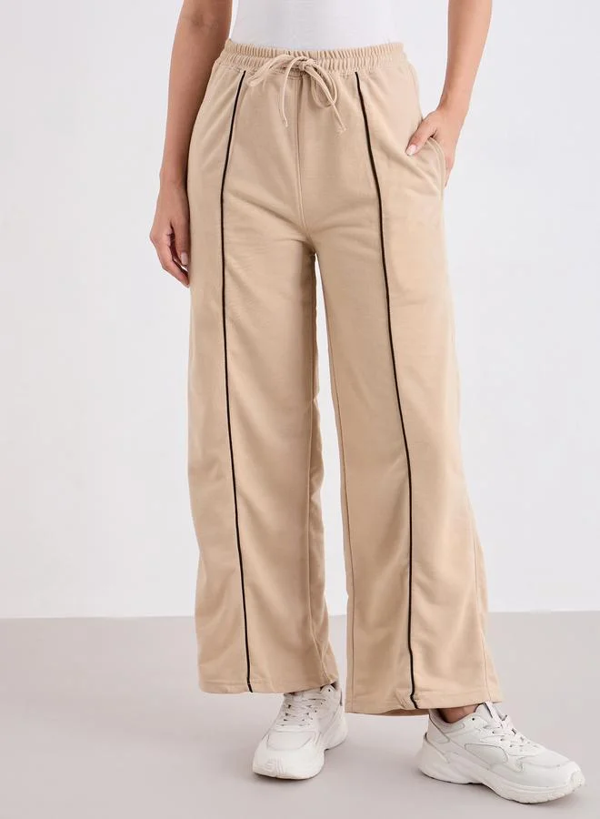 Styli Women Beige Wide Leg Joggers