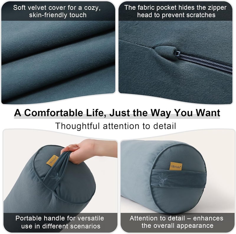 وسادة جسم دائرية طويلة للبالغين – وسادة داعمة للسرير، وسادة لفافة عنقية، دعم ثابت للنوم، 47.24 × 7.87 بوصة، أزرق أردوازي - Image 5