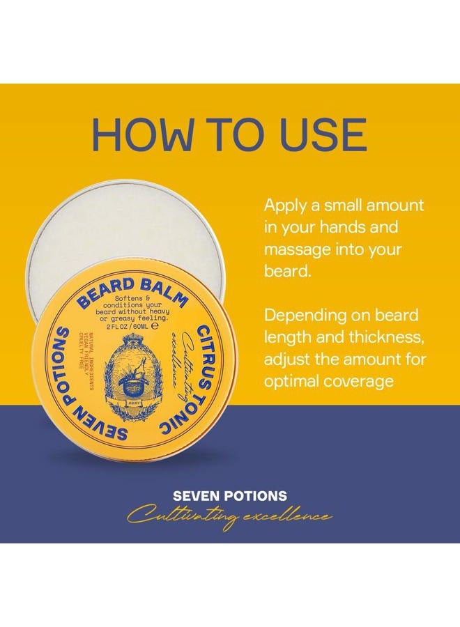 Seven Potions Beard Balm for Men - Conditioning Softener to Nourish Skin and Facial Hair, Stop Beard Itch - All-Natural, Vegan, Cruelty Free - Citrus Tonic (2 FL OZ) - Image 5