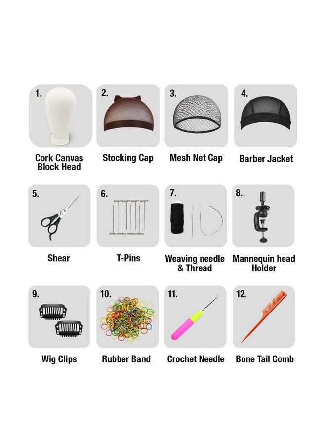 STUDIO LIMITED Polyurethane Canvas Block Head Diy Wig Making Starter Kit 12Pcs Pu Mannequin Head Wig Display And Stand For Wig Styling (24" Set)  - Image 2