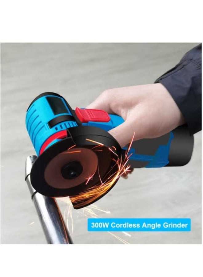 2 Batteries, 1 Charger, Electric Angle Grinder 300W, Multi-color, 27x9x14cm  - Image 3