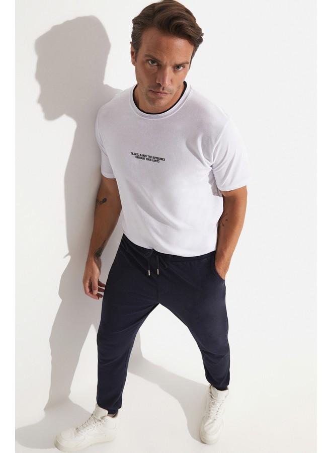 جون بنطلون رياضي رجالي مريح بخصر عادي لون أزرق داكن - Image 1