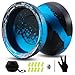 FETESNICE Y26 Professional Butterfly YoYo Dual Mode ResponsiveUnresponsive Finger Spin Yoyo for Kids Adults Competition Players Pro YoYo with 10 Strings Case GlovesBlack Blue - Image 2