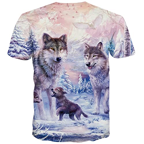 KYKU Wolf Family Tshirt Men 3D Printed Graphics Animal Pink T-Shirt Short Sleeve (Large, Wolf Tshirt) - Image 2
