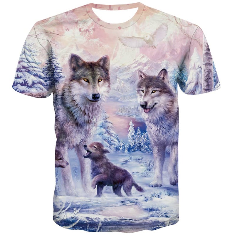 KYKU Wolf Family Tshirt Men 3D Printed Graphics Animal Pink T-Shirt Short Sleeve (Large, Wolf Tshirt) - Image 5