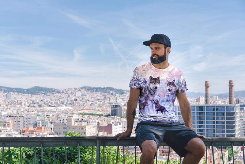 KYKU Wolf Family Tshirt Men 3D Printed Graphics Animal Pink T-Shirt Short Sleeve (Large, Wolf Tshirt) - Image 3