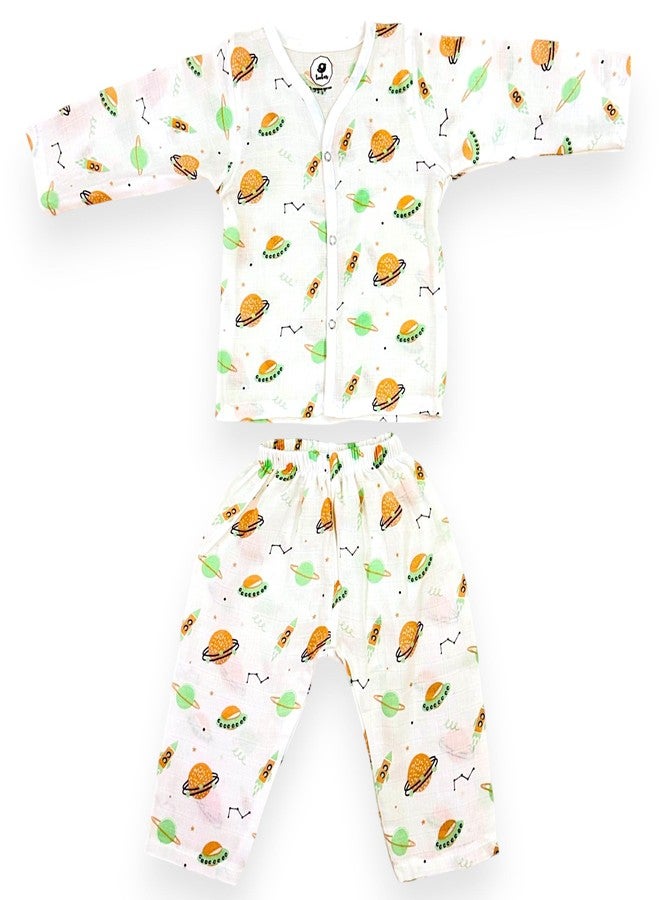 TEETAR Muslin Cotton Night Suit for Babies – Soft Full Sleeve Sleepwear Set for Baby Boy & Girl, Muslin Pyjamas & Top, Lightweight Baby Cotton Clothes, Cosmic Cuddle, 6-9 Months - Image 1
