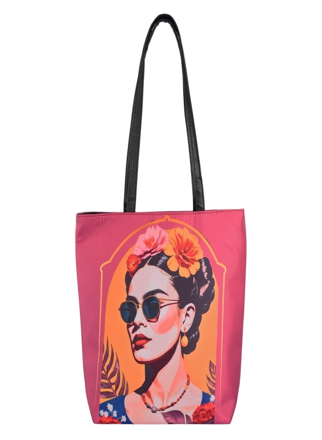 Revmark Artistic Print Large Tote Bag, PU Leather, Waterproof, Laptop Compatible, Light Pink, Large Shoulder Bag and Handbag for Work, College, and Office Use - Image 1