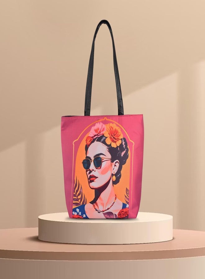 Revmark Artistic Print Large Tote Bag, PU Leather, Waterproof, Laptop Compatible, Light Pink, Large Shoulder Bag and Handbag for Work, College, and Office Use - Image 2