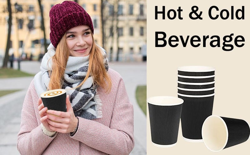 e kysa basics Ripple Paper Disposable Tea/Coffee Cups, Set of 25 pcs, 240 ml - Black - Image 3