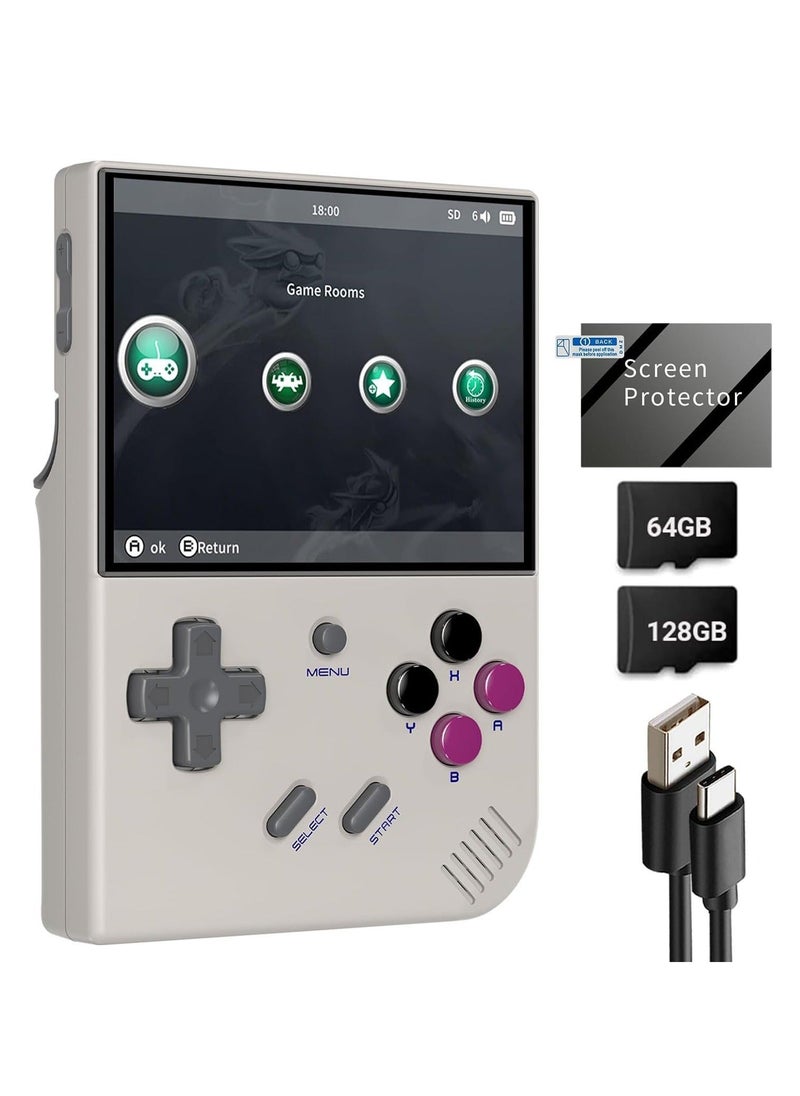 ANBERNIC  - RG35XX Plus Linux Handheld Game Console, 3.5'' IPS Screen, Pre-Loaded 10143 Games, 3300mAh Battery, Supports 5G WiFi Bluetooth HDMI and TV Output (64 + 128 GB, Grey) - Image 1