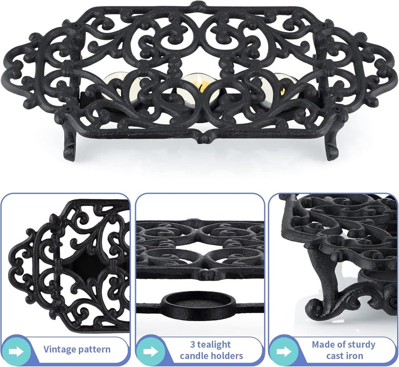 MOLIGOU Cast Iron Teapot Warmer, Teapot Warmer Stand with 3 Tealight Candle Holders, Teapot Heater Base - Image 4
