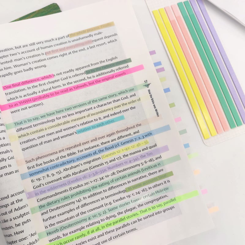 Potanro Sticky Long Tabs 6 Sheet Highlighter Tape 960 Pcs Translucent Sticky Notes Tabs for Annotating Books Bible Study Supplies - Image 3