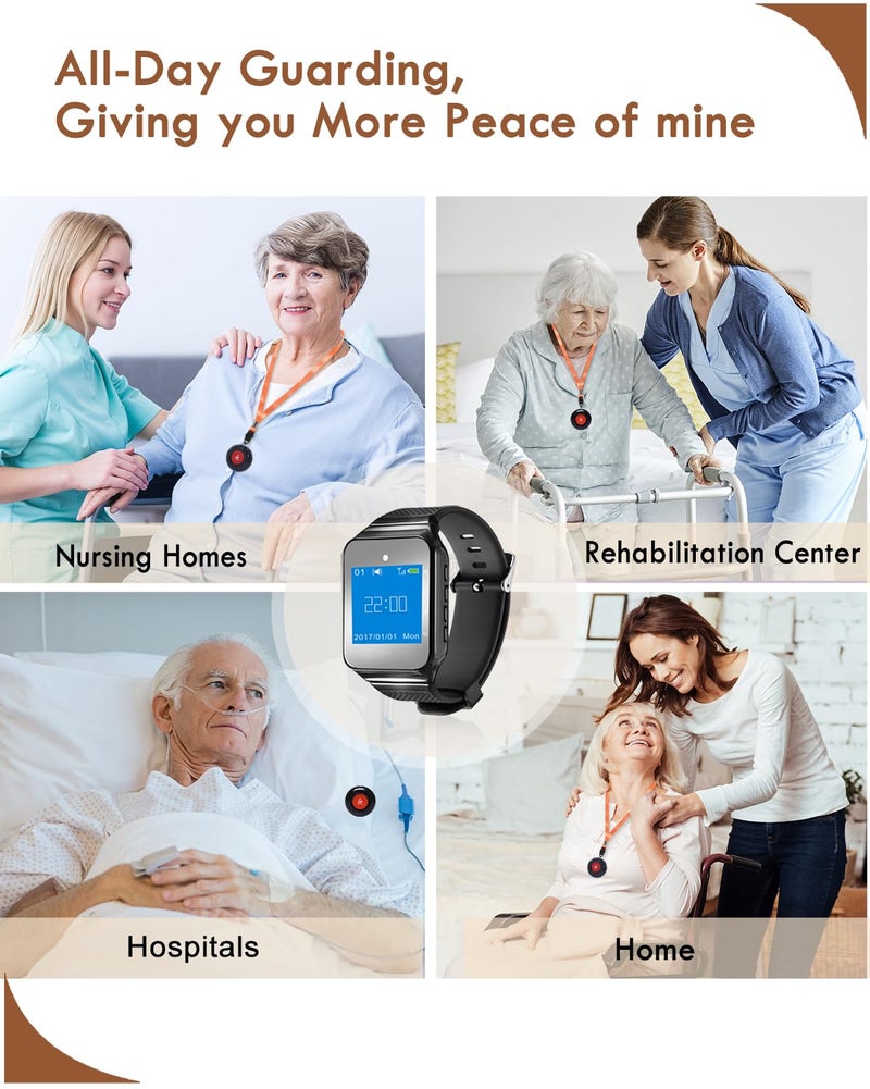 CallToU Wireless Caregiver Pager Call Button 500+Feet Nurse Alert System for Elderly Monitoring Waterproof Call Bell for Home 1 Receiver Wrist Pager 2 SOS Call Buttons - Image 4