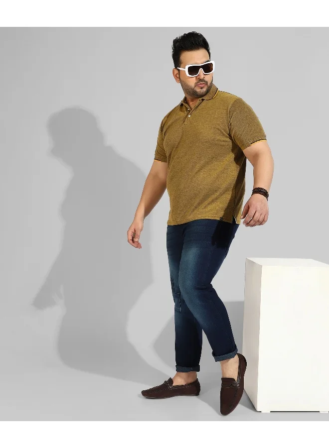 Instafab Plus Men's Solid Olive Green Regular Fit Casual T-Shirt