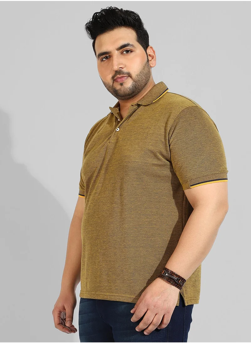 Instafab Plus Men's Solid Olive Green Regular Fit Casual T-Shirt