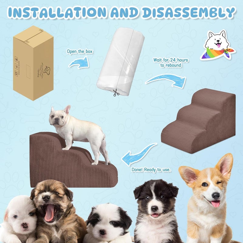 Mesa Lemon Dog Steps for Small Dog, 4-Step Dog Ramp and Stairs for High Beds and Sofa, Non-Slip Pet Stairs for Small Dogs and Cats, Removable and Easy to Clean Dog Bed Stairs, Coffee - Image 5