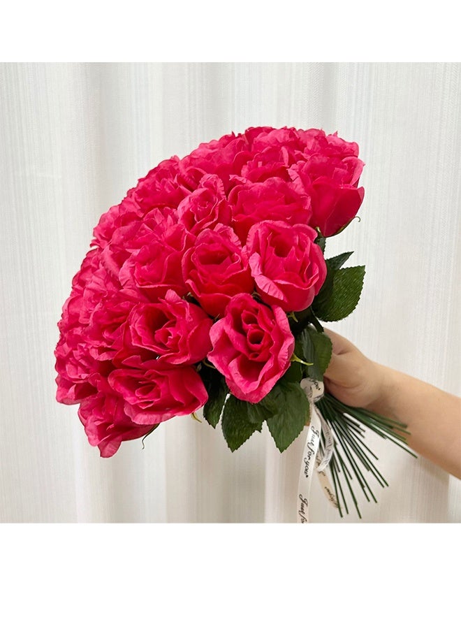 Generic 10 Pieces Red Roses Artificial Flowers,Silk Roses Bouquet Long Stem Roses,Wedding,Party,Home Floral Decor,Valentine's Day Gift(Red/Green) - Image 1