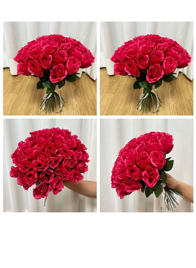 Generic 10 Pieces Red Roses Artificial Flowers,Silk Roses Bouquet Long Stem Roses,Wedding,Party,Home Floral Decor,Valentine's Day Gift(Red/Green) - Image 3