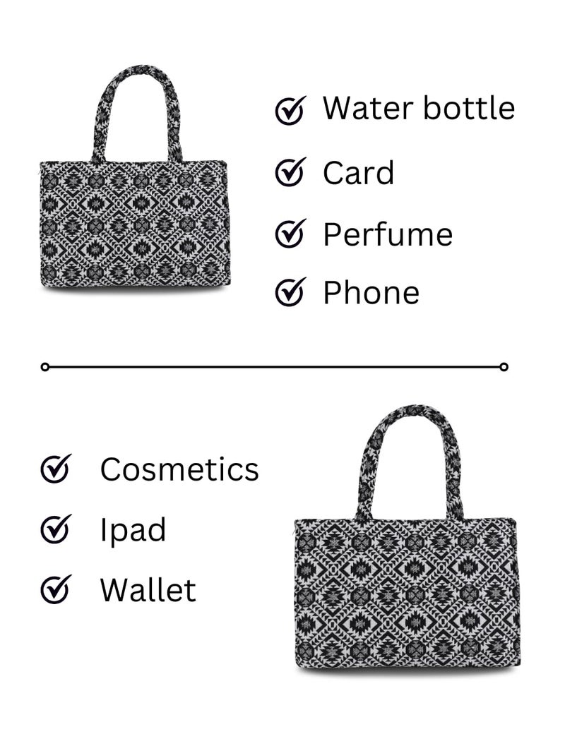 Glowic Totebag | 15 L capacity bag for office, casual and daily use | 1 big compartment and 1 small pocket with zipper clouser | Multicolor cotton fabric bag (Multicolor11) - Image 5