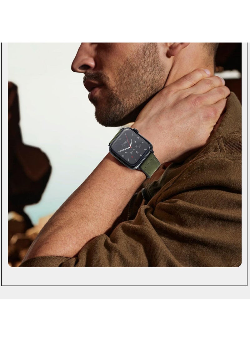 Leather Watch Band for Apple Watch Ultra 49mm, 45mm, 44mm, 42mm, Genuine Leather Strap with Magnetic Buckle for Apple Watch Ultra 2 9 8 7 Series, Green  - Image 5