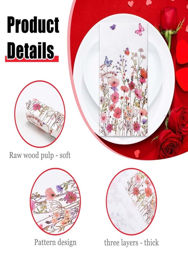 HEIPINIUYE 50 Pieces Spring Floral Paper Napkins 3-ply Wildflower Guest Napkins Disposable Hand Towels for Bathroom Wedding Birthday Valentines Party Dinner Napkins - Image 3