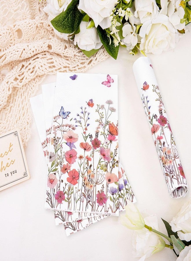 HEIPINIUYE 50 Pieces Spring Floral Paper Napkins 3-ply Wildflower Guest Napkins Disposable Hand Towels for Bathroom Wedding Birthday Valentines Party Dinner Napkins - Image 5