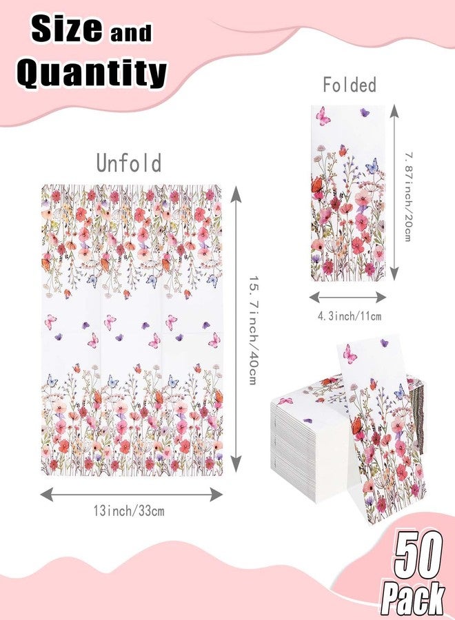 HEIPINIUYE 50 Pieces Spring Floral Paper Napkins 3-ply Wildflower Guest Napkins Disposable Hand Towels for Bathroom Wedding Birthday Valentines Party Dinner Napkins - Image 2