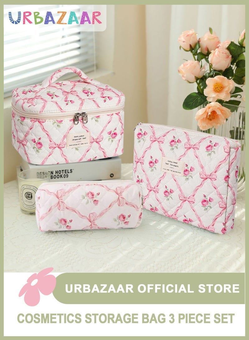 URbazaar Makeup Bag,Quilted Cosmetic Bags,Large Floral Make Up Organize bag,Makeup Bag Set for Women,Flower Travel Toiletry Bag - Image 1