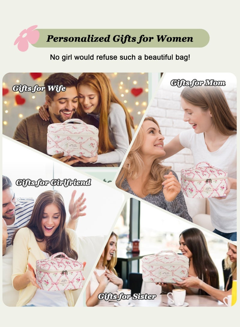 URbazaar Makeup Bag,Quilted Cosmetic Bags,Large Floral Make Up Organize bag,Makeup Bag Set for Women,Flower Travel Toiletry Bag - Image 5