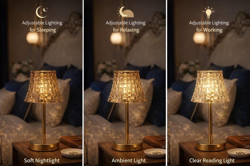 Crystal LED Table Lamp Touch Control 3-Way Dimmable Nightstand Light Gold Metal Base Acrylic Shade USB Powered, Luxurious for Bedroom Living Room & Desk Decor (Empire Gold) - Image 5