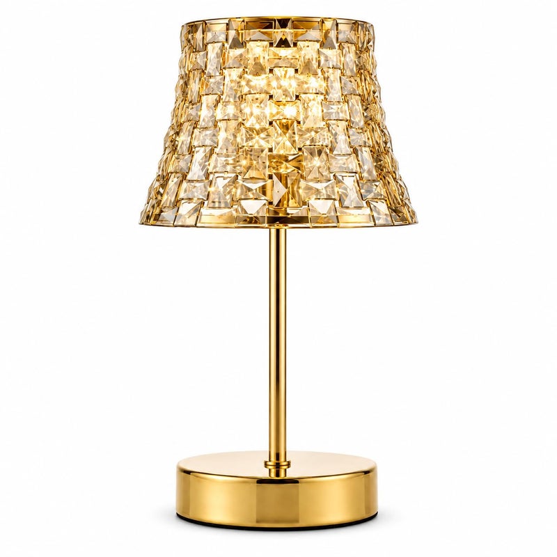 Crystal LED Table Lamp Touch Control 3-Way Dimmable Nightstand Light Gold Metal Base Acrylic Shade USB Powered, Luxurious for Bedroom Living Room & Desk Decor (Empire Gold) - Image 2