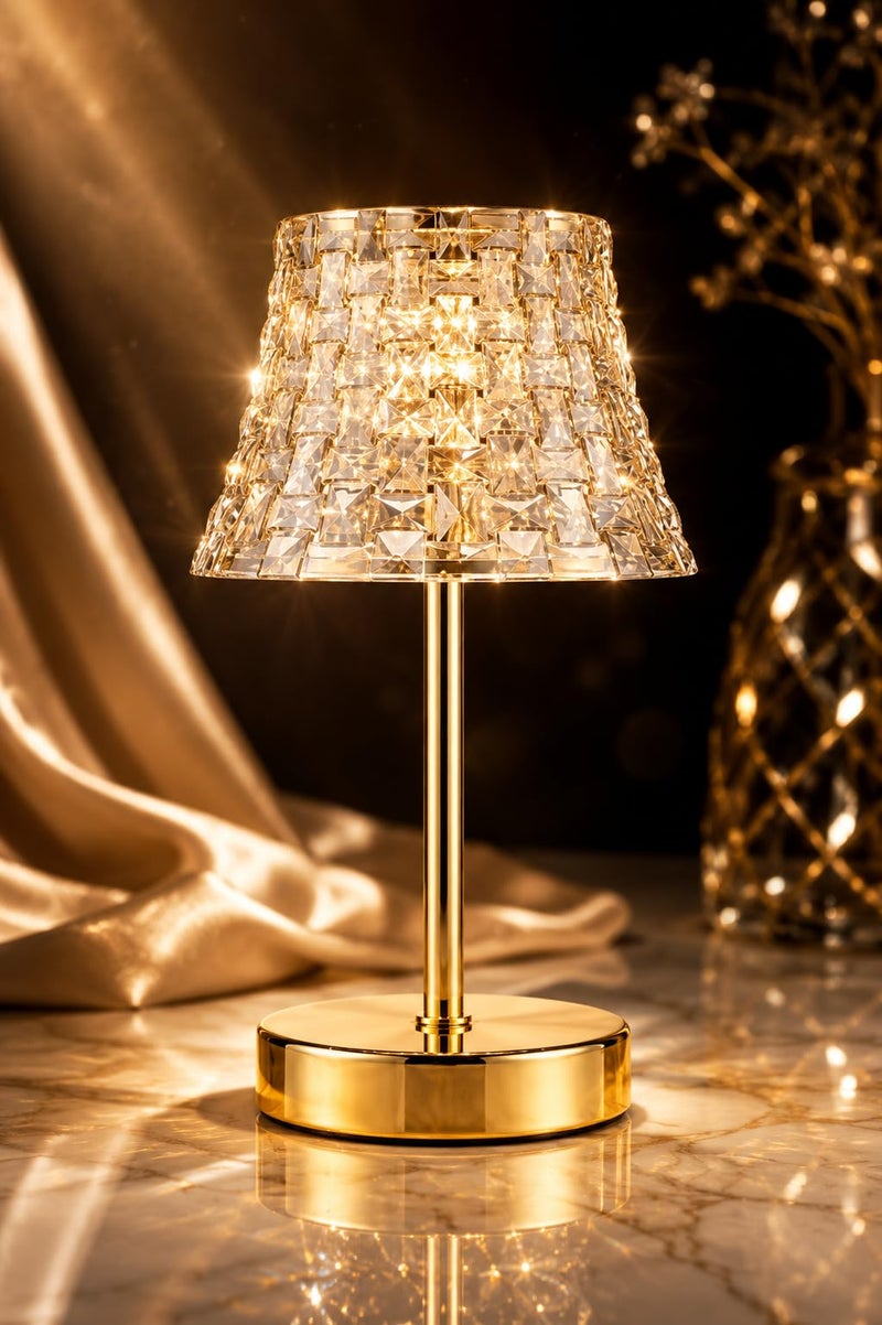 Crystal LED Table Lamp Touch Control 3-Way Dimmable Nightstand Light Gold Metal Base Acrylic Shade USB Powered, Luxurious for Bedroom Living Room & Desk Decor (Empire Gold) - Image 1