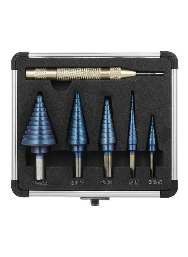 NIBEMINENT 6-Piece HSS Step Drill Bit Set Blue/Silver  - Image 1