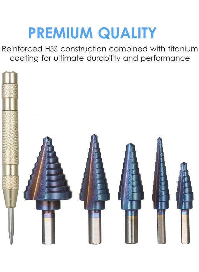 NIBEMINENT 6-Piece HSS Step Drill Bit Set Blue/Silver  - Image 2