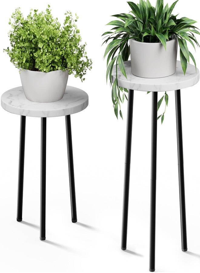 SAKSUN Plant Stand Indoor, Metal Small Round Plant Stand Table, Mid Century Modern Corner Plant Stands Shelfs Holds fit Patio Garden Office Living Room Home Decor-14 & 20" Tall-Adjustable (Marbled) - Image 1