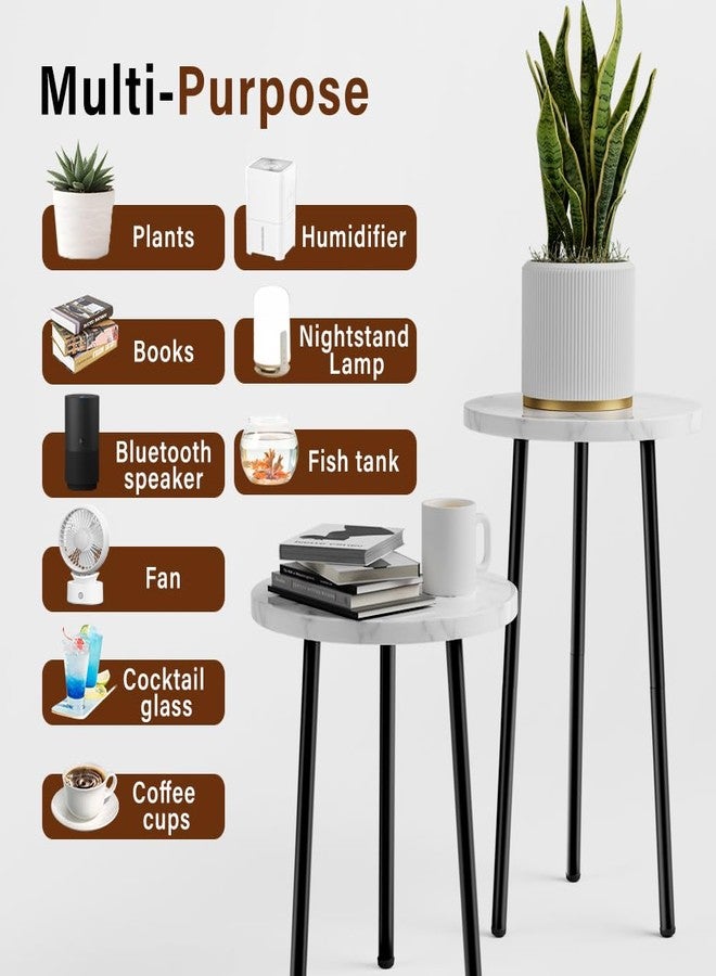 SAKSUN Plant Stand Indoor, Metal Small Round Plant Stand Table, Mid Century Modern Corner Plant Stands Shelfs Holds fit Patio Garden Office Living Room Home Decor-14 & 20" Tall-Adjustable (Marbled) - Image 5