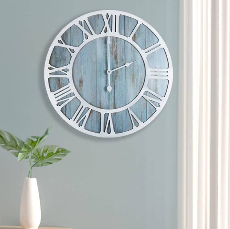 1st owned Wall Clocks for Living Room Decor,16" Vintage,Round Silent Non Ticking,Black Metal,Modern Wood Clocks for Home Bedroom,Kitchen,Garden,Office,Cafe,Modern Wall Decoration -Roman Numerals - Image 1