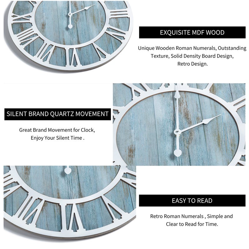 1st owned Wall Clocks for Living Room Decor,16" Vintage,Round Silent Non Ticking,Black Metal,Modern Wood Clocks for Home Bedroom,Kitchen,Garden,Office,Cafe,Modern Wall Decoration -Roman Numerals - Image 4
