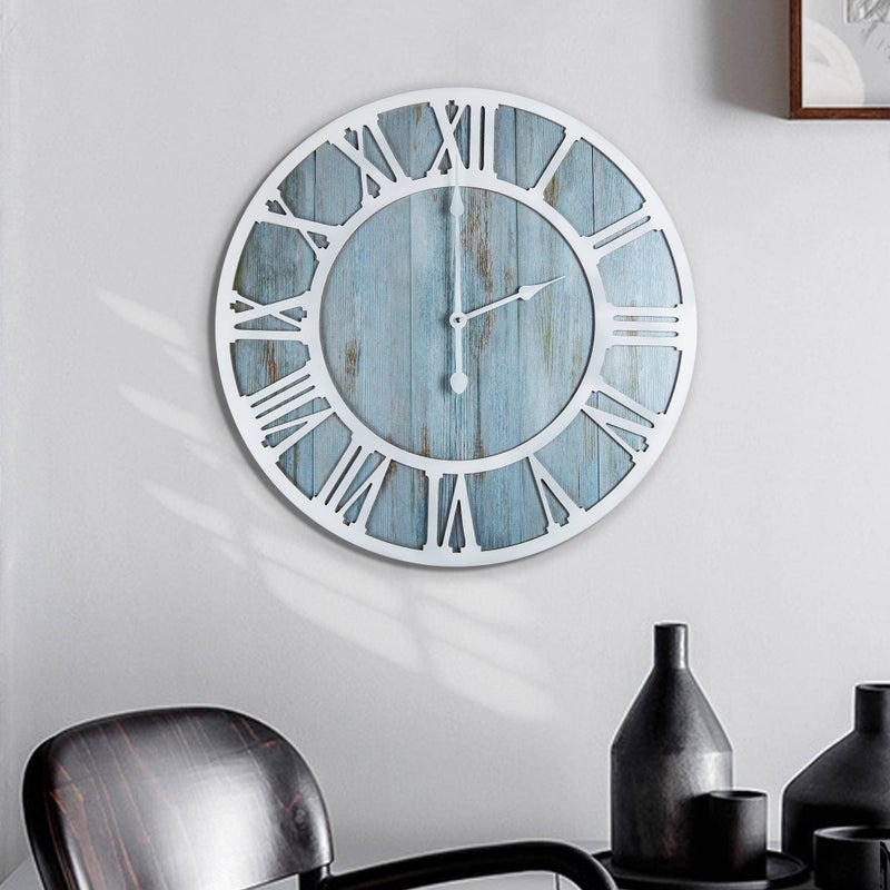 1st owned Wall Clocks for Living Room Decor,16" Vintage,Round Silent Non Ticking,Black Metal,Modern Wood Clocks for Home Bedroom,Kitchen,Garden,Office,Cafe,Modern Wall Decoration -Roman Numerals - Image 2
