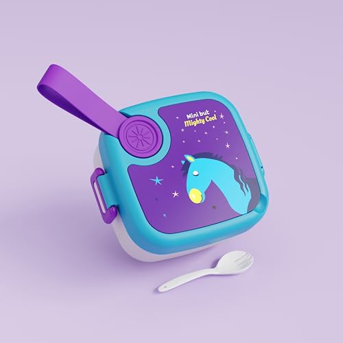 MEDALLIX Stainless Steel Lunch Box with Spoon, Leak-Proof Kids Tiffin Box, Durable Eco-Friendly School Lunch Container for Boys & Girls | LUNCHMATE Mini But Mighty Cool (500 ML - Purple & Blue) - Image 1