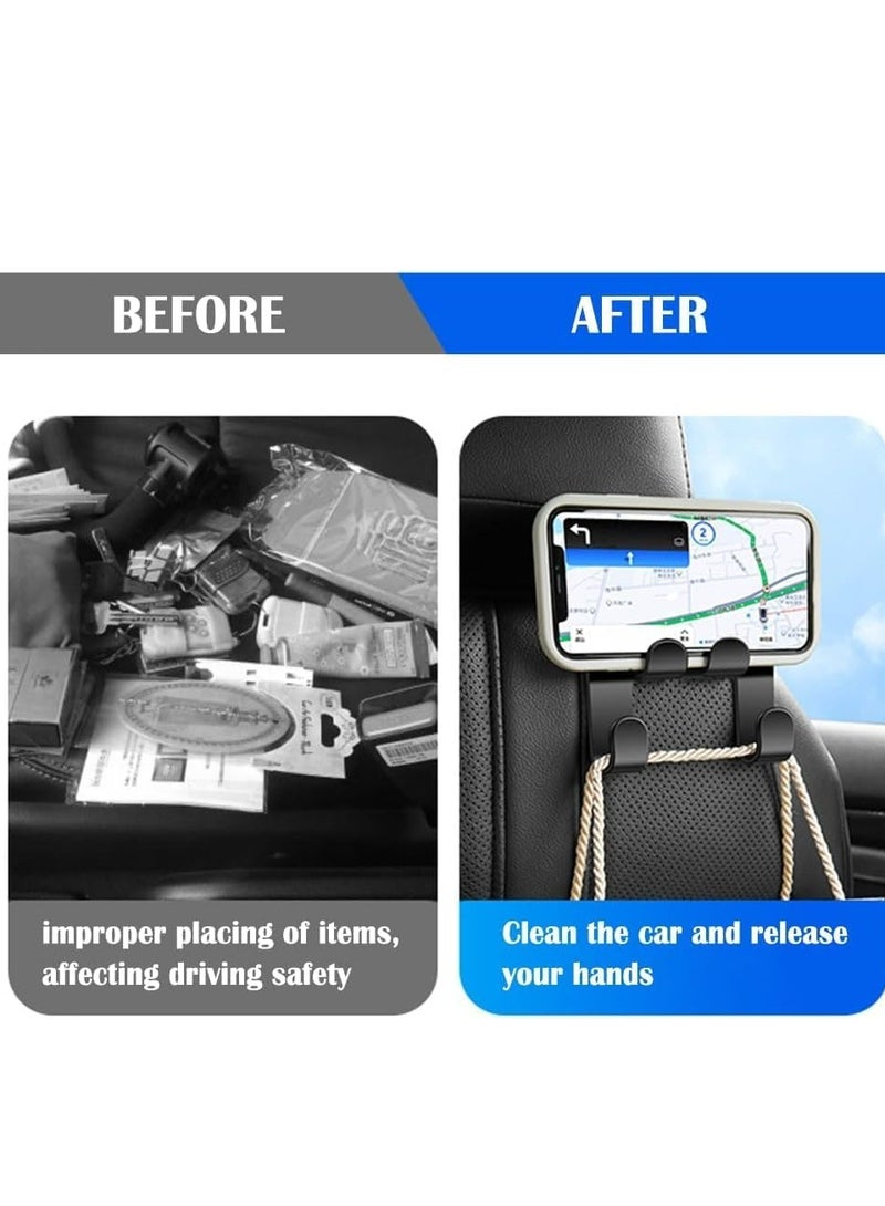 Oasisgalore 2 Pack Universal Car Seat Headrest Hooks, 4-in-1 Back Seat Hanger for Purses, Bags, Phone, Coat - Multifunctional Storage  - Image 4