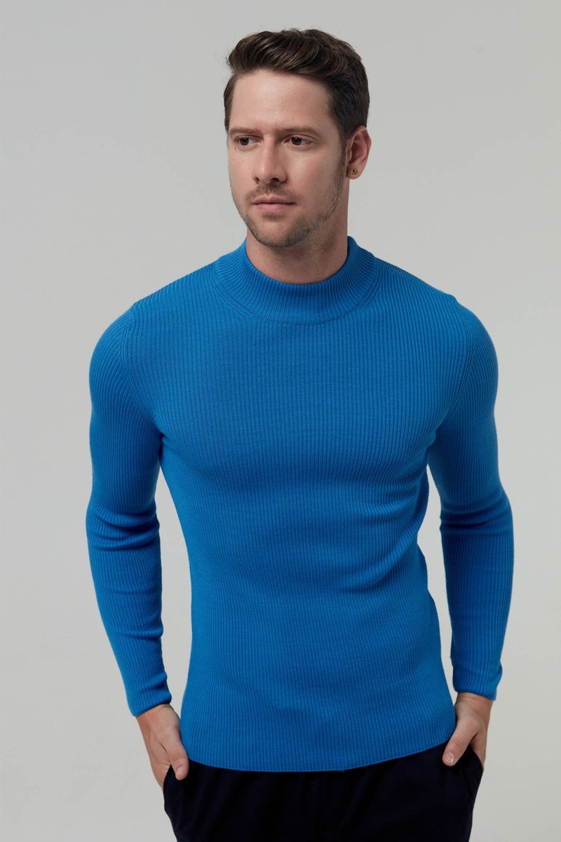 twn Slim Fit Saks Blue Rib Knitted Sweater 9EC060631770M  - Image 1