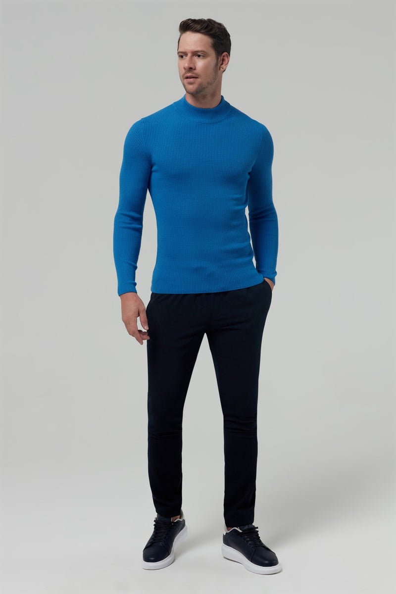 twn Slim Fit Saks Blue Rib Knitted Sweater 9EC060631770M  - Image 3
