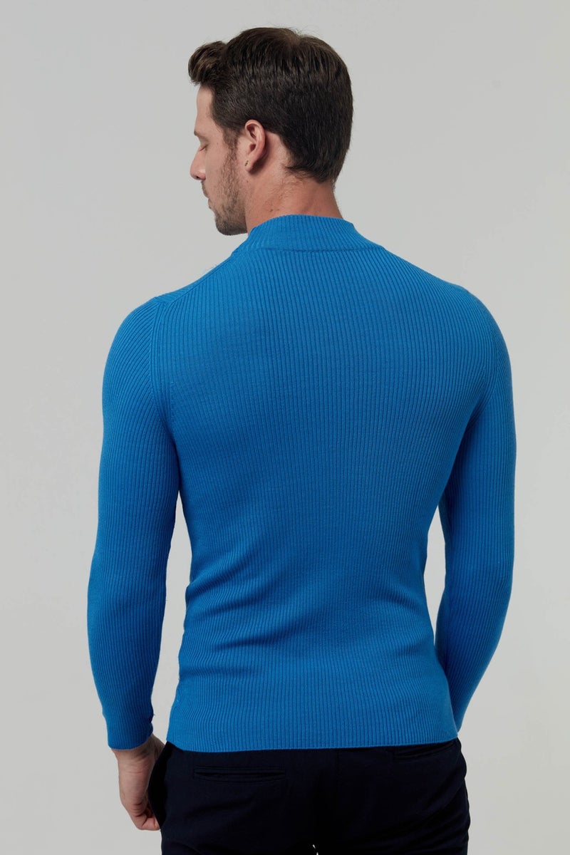 twn Slim Fit Saks Blue Rib Knitted Sweater 9EC060631770M  - Image 2