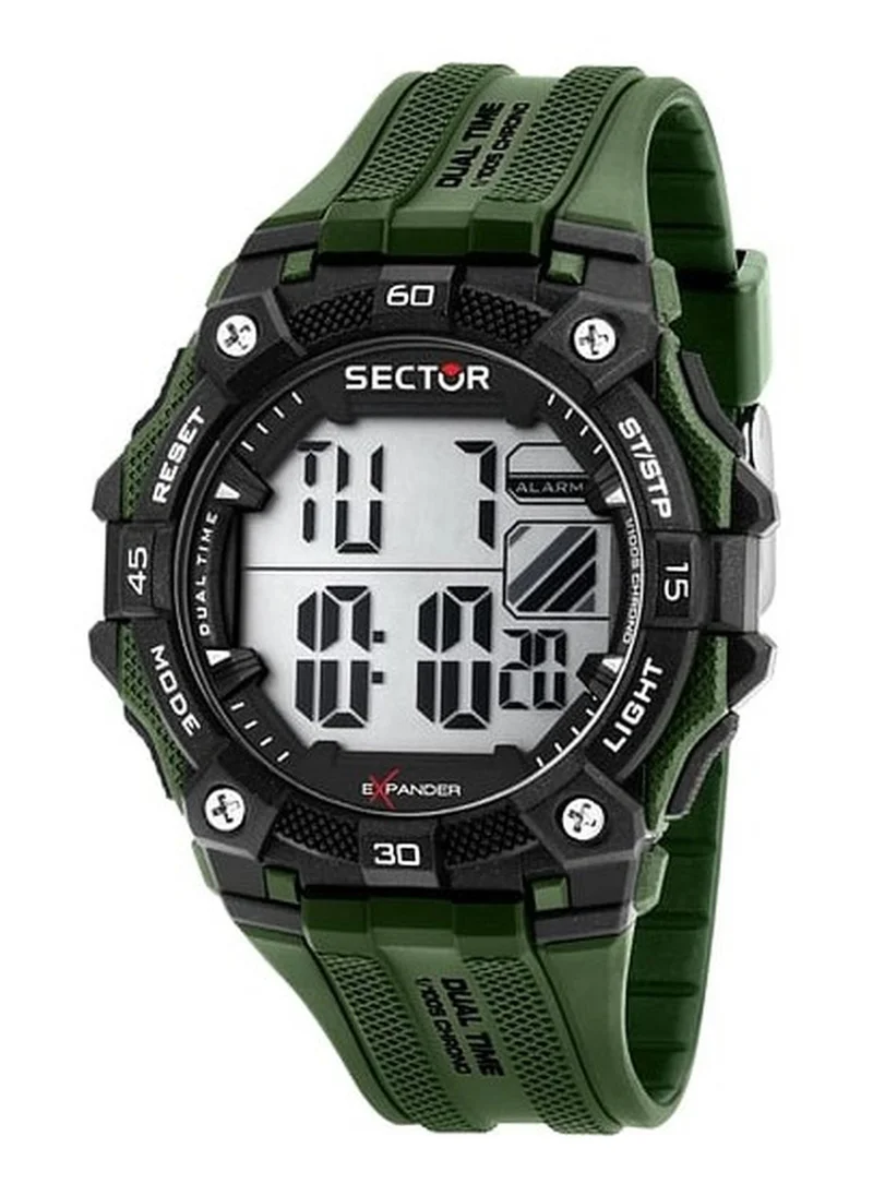 Sector EX-51 Men's Digital Watch - Digital Display Dial, 49mm Plastic Case, Black & Green Plastic Strap, Quartz, 100M Water Resistant - R3251317002