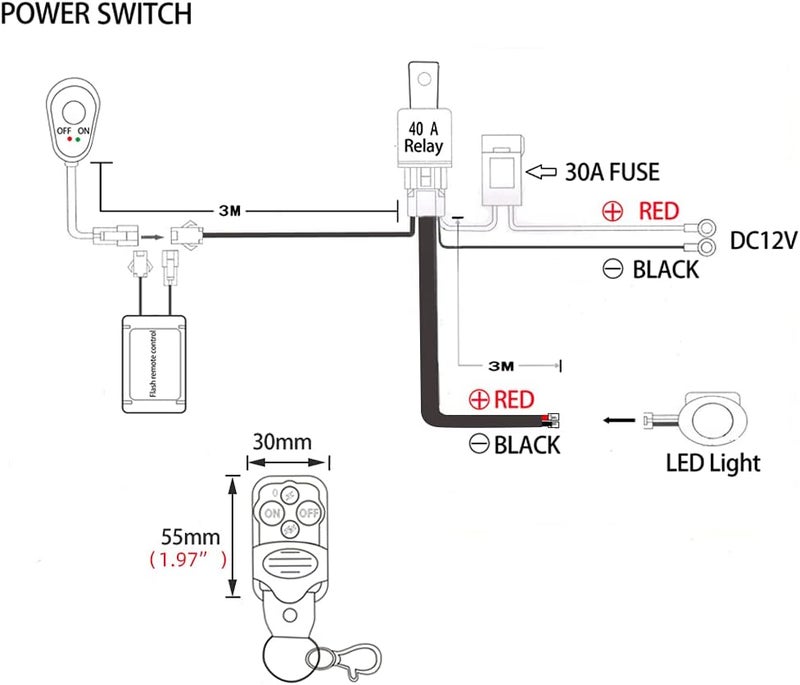 STDYSUN LED Work Lights Bar Remote Wiring Harness Kit - 1 Lead, DC12V 40A, 14AWG Core Cable for Car Fog Lights and Driving Lights - Image 2