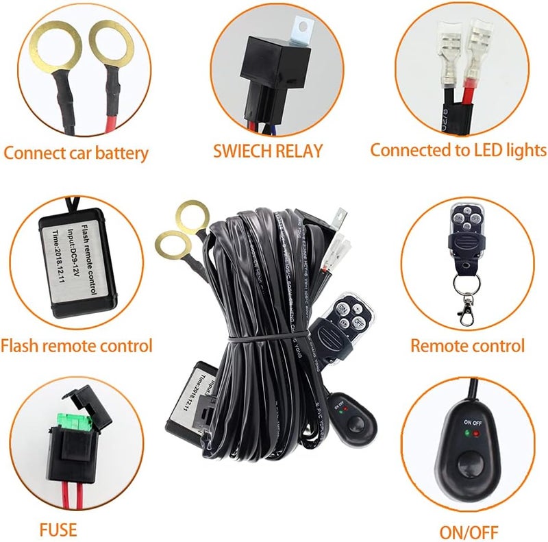 STDYSUN LED Work Lights Bar Remote Wiring Harness Kit - 1 Lead, DC12V 40A, 14AWG Core Cable for Car Fog Lights and Driving Lights - Image 3