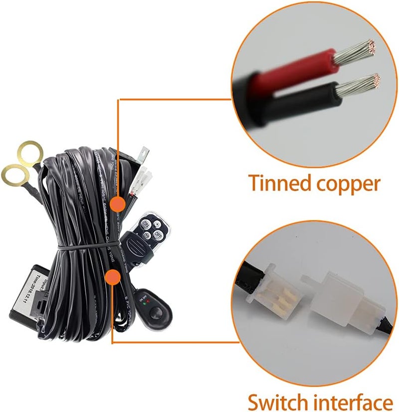 STDYSUN LED Work Lights Bar Remote Wiring Harness Kit - 1 Lead, DC12V 40A, 14AWG Core Cable for Car Fog Lights and Driving Lights - Image 5